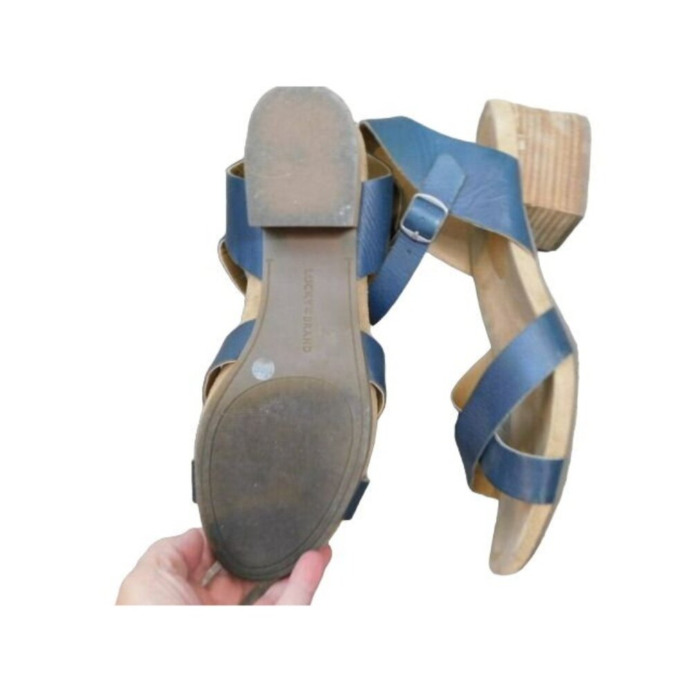 Lucky Brand Size 11 Navy Blue Strappy Leather Heels Shoes - Picture 4 of 4